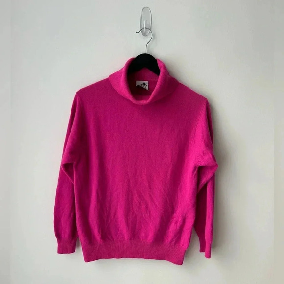 Cashmere collection bright  pink turtleneck sweater - Picture 2 of 14